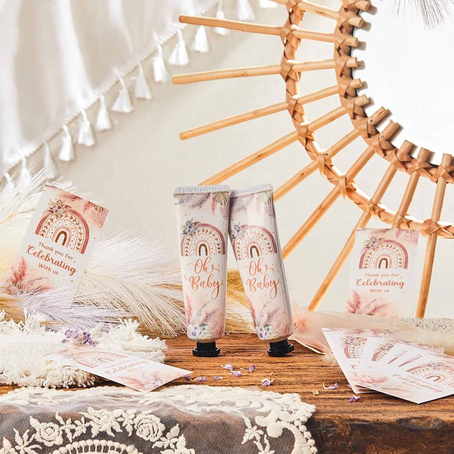 24 Sets Baby Shower Hand Cream Bulk Boho Baby Shower Favors Bridal Thank You Appreciation Hand Cream for Guests Travel Size Lotion with Organza Bags