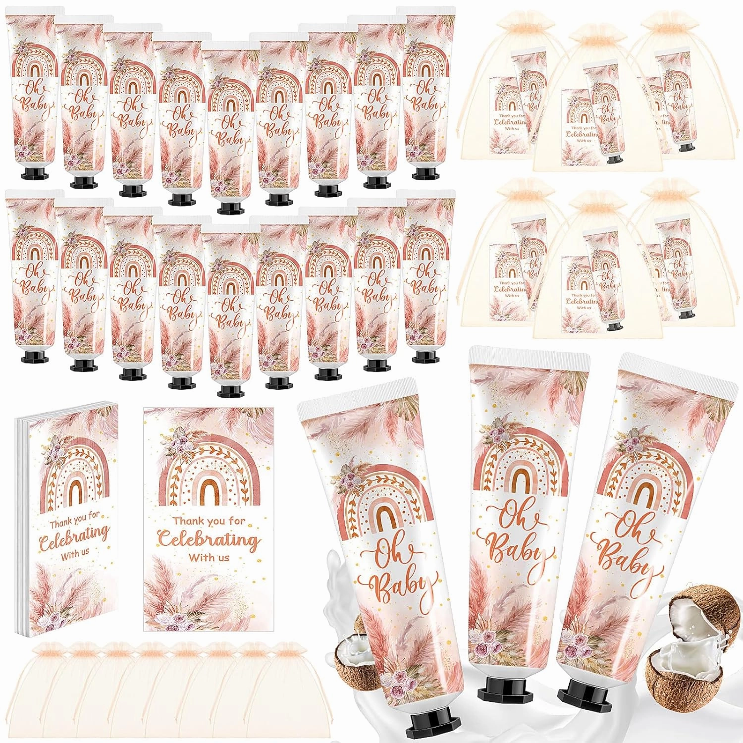 24 Sets Baby Shower Hand Cream Bulk Boho Baby Shower Favors Bridal Thank You Appreciation Hand Cream for Guests Travel Size Lotion with Organza Bags