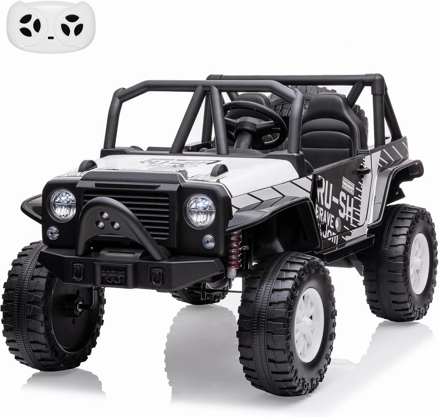 24V 2-Seater Kids Ride-On Car Truck with Remote Control – Electric Vehicle Featuring 19" Extra Wide Seat, Dual Powerful Motors, Soft Brake, Led Lights, Spring Suspension, Music,White