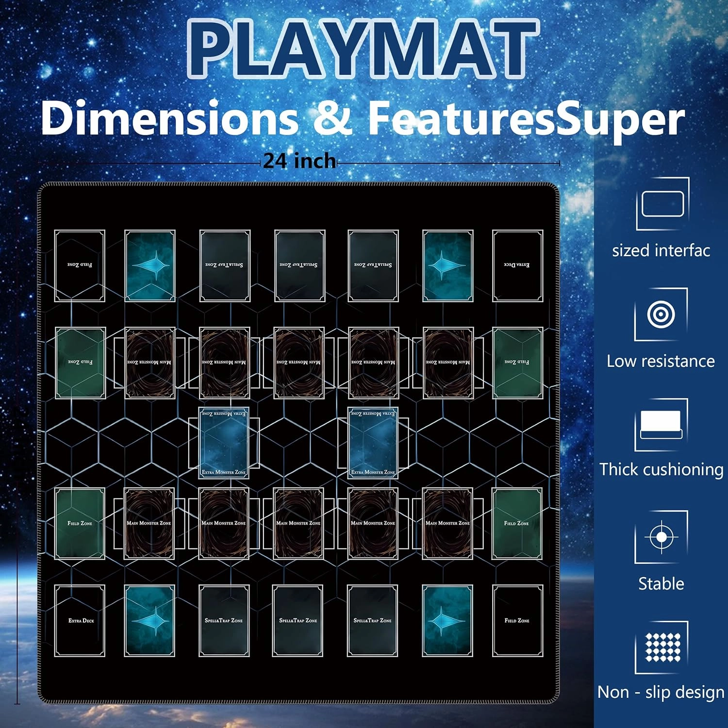 24x24 Rubber Unique dice and Storage Bag for yugioh playmat with Zones, Perfect for yugioh mat and Duel Disk Accessories (Black2)