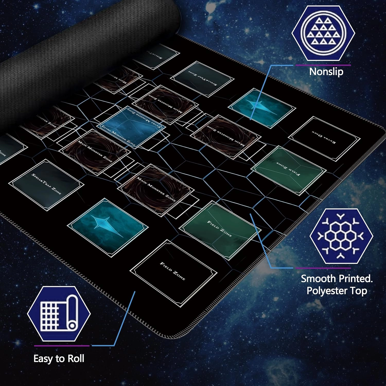 24x24 Rubber Unique dice and Storage Bag for yugioh playmat with Zones, Perfect for yugioh mat and Duel Disk Accessories (Black2)