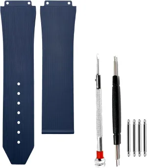 25mm 19mm 22mm Rubber Watch Strap for Hublot Big Bang-Linear Texture Soft Silicon with Replacement Band Tool