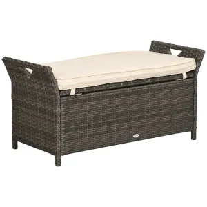27 Gallon Outdoor Wicker Storage Bench with Handles and Cushion, Cream White