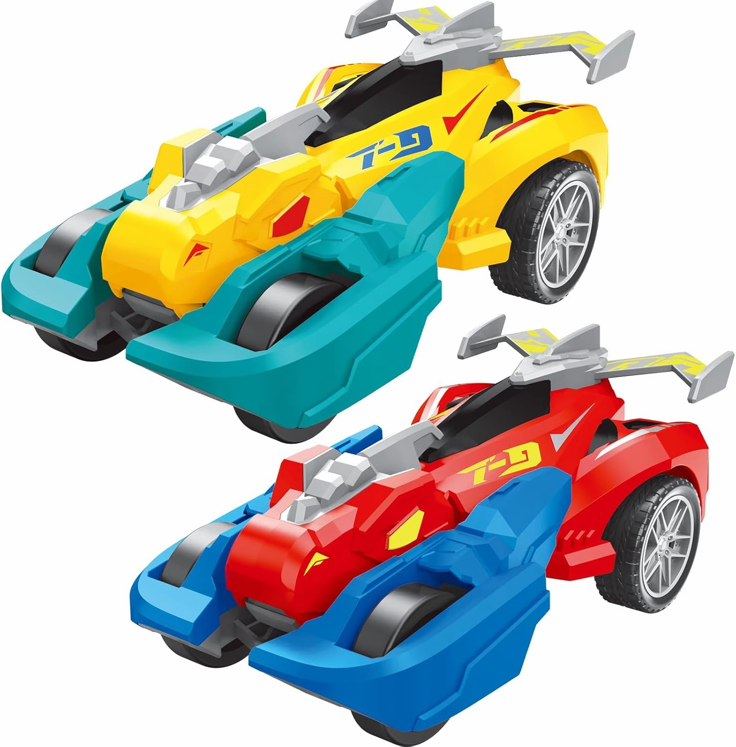 2 Pack Set Dinosaur Pull Back Cars, Birthday Yellow