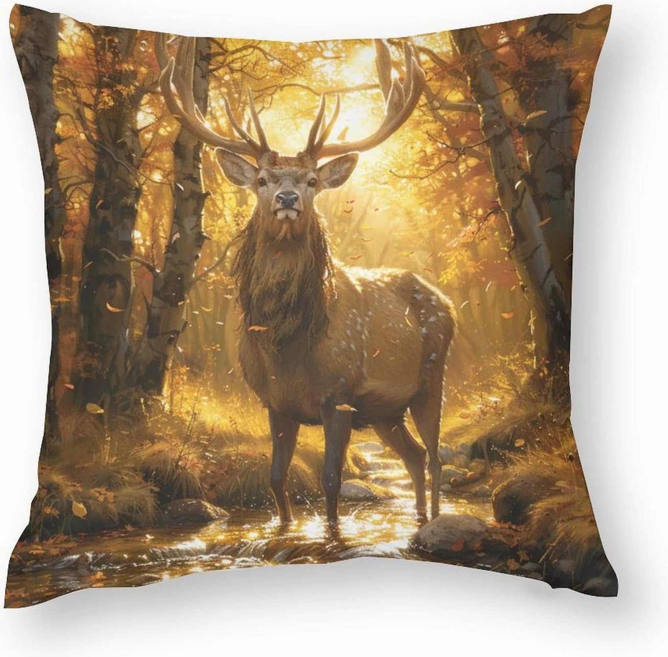 2 Packs Forest Animal Deer Throw Pillow Covers for Living Room, Funny Elk Jungle Stream Pillow Covers Cushion Case for Couch Sofa Bed, 20x20 inch