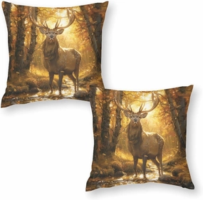 2 Packs Forest Animal Deer Throw Pillow Covers for Living Room, Funny Elk Jungle Stream Pillow Covers Cushion Case for Couch Sofa Bed, 20x20 inch