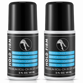2 Pcs Roll On Body Glue for Dancers with Metal Tip Roller Ball, 2oz Sweat-Resistant Body Adhesive, Clear & Non Toxic Liquid Butt Adhesive for Compression Stockings, Wig Glue, Residue Free