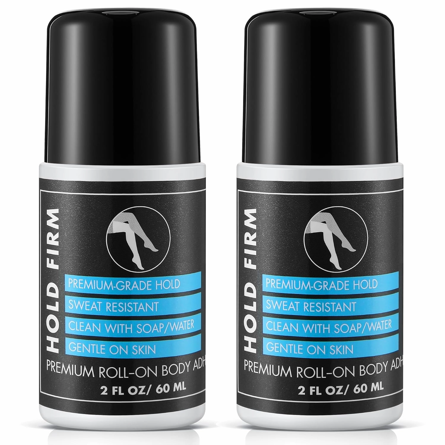 2 Pcs Roll On Body Glue for Dancers with Metal Tip Roller Ball, 2oz Sweat-Resistant Body Adhesive, Clear & Non Toxic Liquid Butt Adhesive for Compression Stockings, Wig Glue, Residue Free