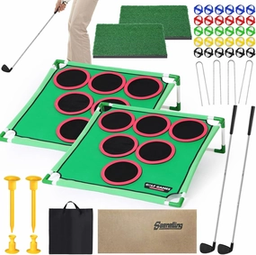 2 Set Golf Cornhole Game Set, Chipping Backyard Game Boards Chipping Mats Golf Balls for Tailgate Adults Outdoor, Gift for Family, Golfer Friends