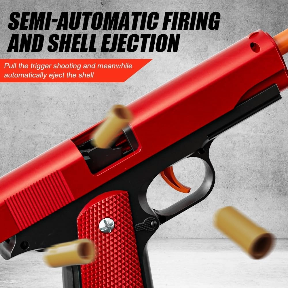 2Pack 1911 Shell Ejecting Pistol Toys Gun - Semi-Automatic Handgun with Soft Bullet and Auto Rebound, Outdoor Game Toy Foam Blasters & Guns for Boys Halloween Christmas Birthday Gifts (Black Brown)