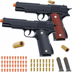 2Pack 1911 Shell Ejecting Pistol Toys Gun - Semi-Automatic Handgun with Soft Bullet and Auto Rebound, Outdoor Game Toy Foam Blasters & Guns for Boys Halloween Christmas Birthday Gifts (Black Brown)