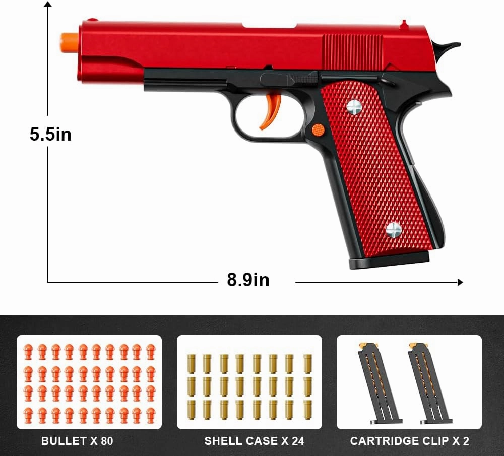 2Pack 1911 Shell Ejecting Pistol Toys Gun - Semi-Automatic Handgun with Soft Bullet and Auto Rebound, Outdoor Game Toy Foam Blasters & Guns for Boys Halloween Christmas Birthday Gifts (Black Brown)