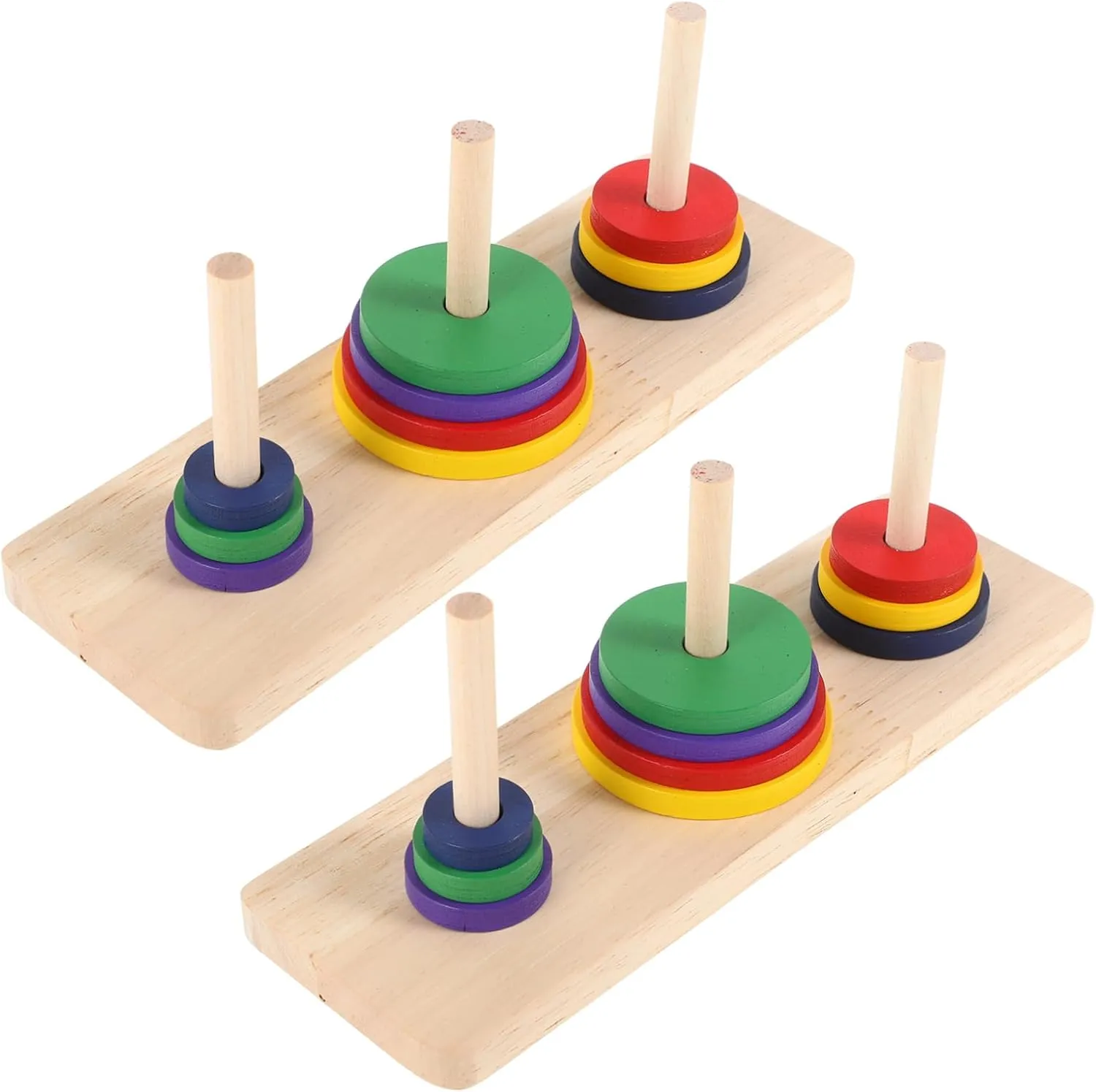 2Pcs Colorful Wooden Tower of Hanoi Puzzle Game Brain Teaser Board for Adults and Enhance Creativity and Problem Solving Skills for Home and DIY Parties