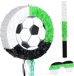3 Pcs Soccer Ball Piñata Set Include Piñata with Stick Eye Mask Soccer Ball for Kids Music Science School Sports Bridal Shower Birthday Party Decorations Supplies