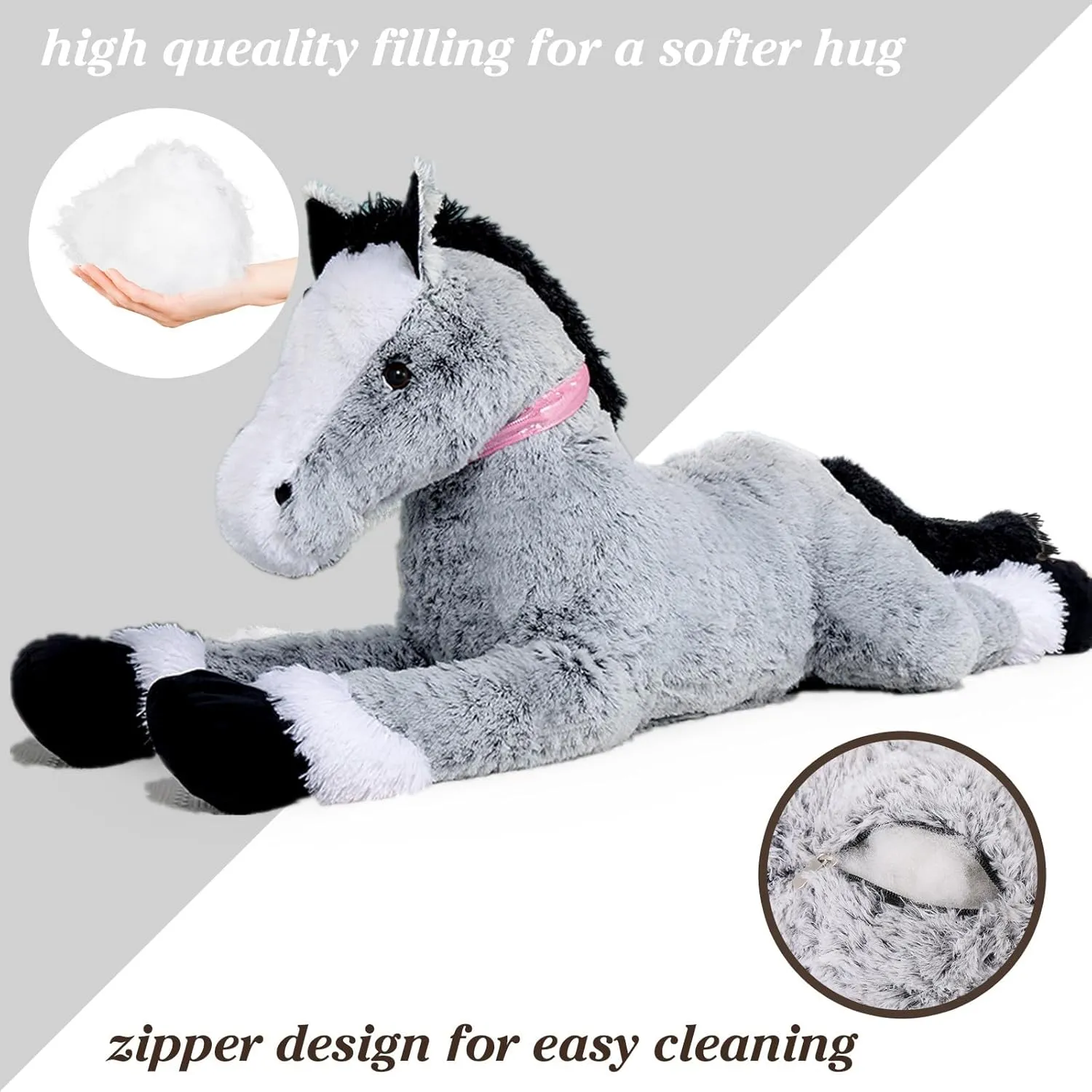 35.4 Inch Large Horse Stuffed Animals Toy, Stuffed Pony Plush Baby Pillow, Soft Gray Horse Plush Pillow for Boys Girls