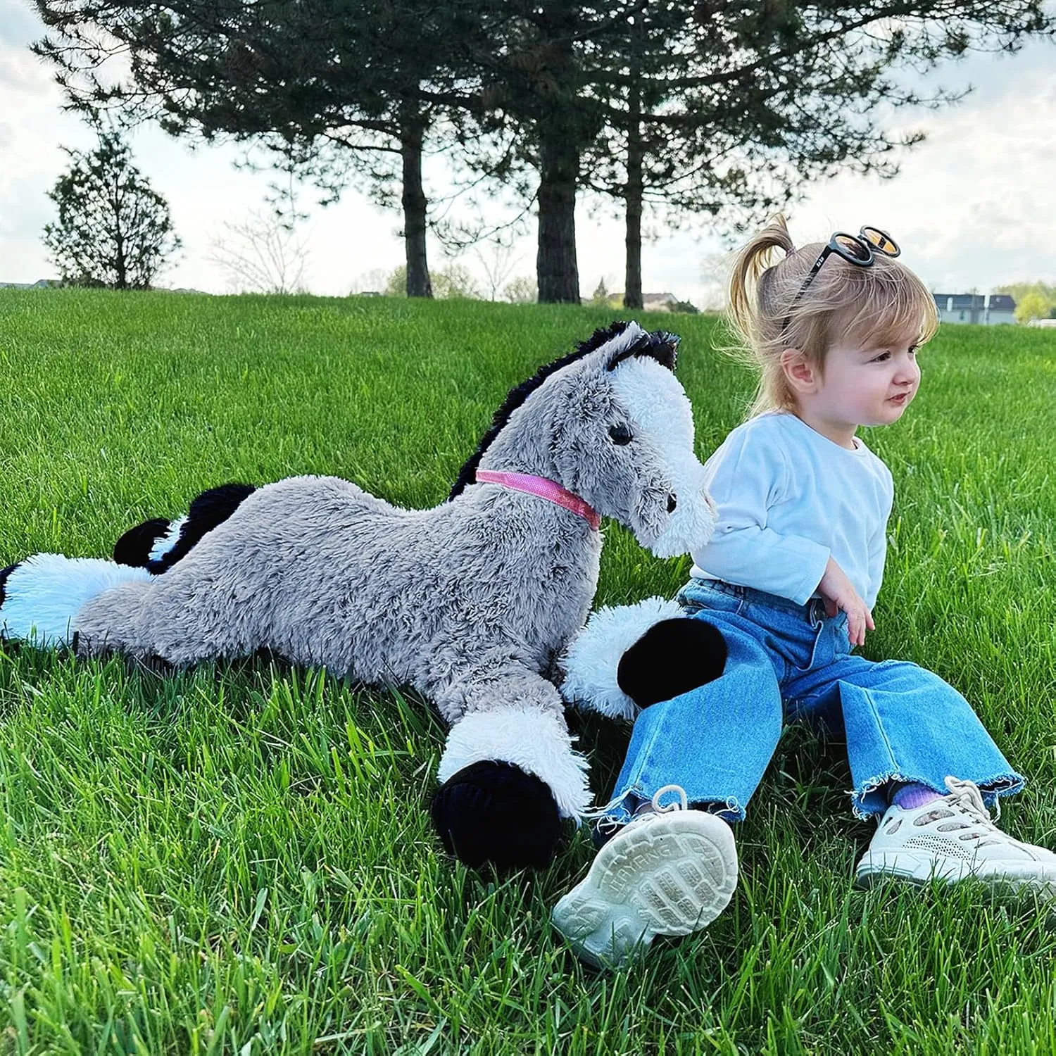35.4 Inch Large Horse Stuffed Animals Toy, Stuffed Pony Plush Baby Pillow, Soft Gray Horse Plush Pillow for Boys Girls