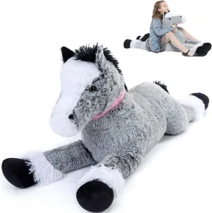 35.4 Inch Large Horse Stuffed Animals Toy, Stuffed Pony Plush Baby Pillow, Soft Gray Horse Plush Pillow for Boys Girls