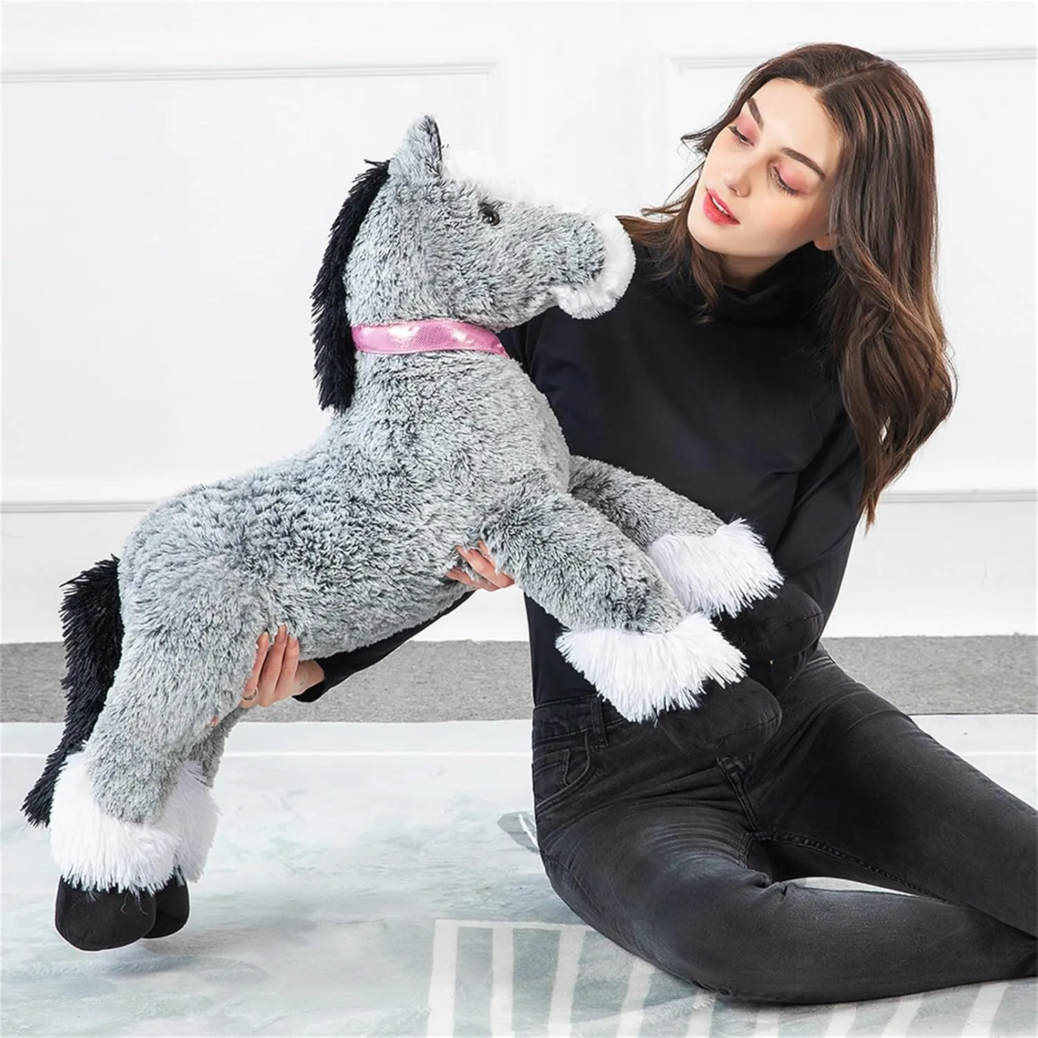 35.4 Inch Large Horse Stuffed Animals Toy, Stuffed Pony Plush Baby Pillow, Soft Gray Horse Plush Pillow for Boys Girls