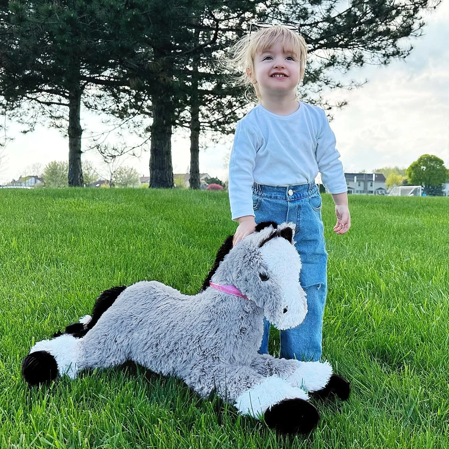 35.4 Inch Large Horse Stuffed Animals Toy, Stuffed Pony Plush Baby Pillow, Soft Gray Horse Plush Pillow for Boys Girls