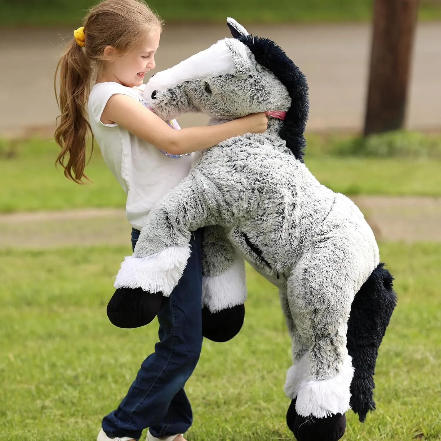 35.4 Inch Large Horse Stuffed Animals Toy, Stuffed Pony Plush Baby Pillow, Soft Gray Horse Plush Pillow for Boys Girls