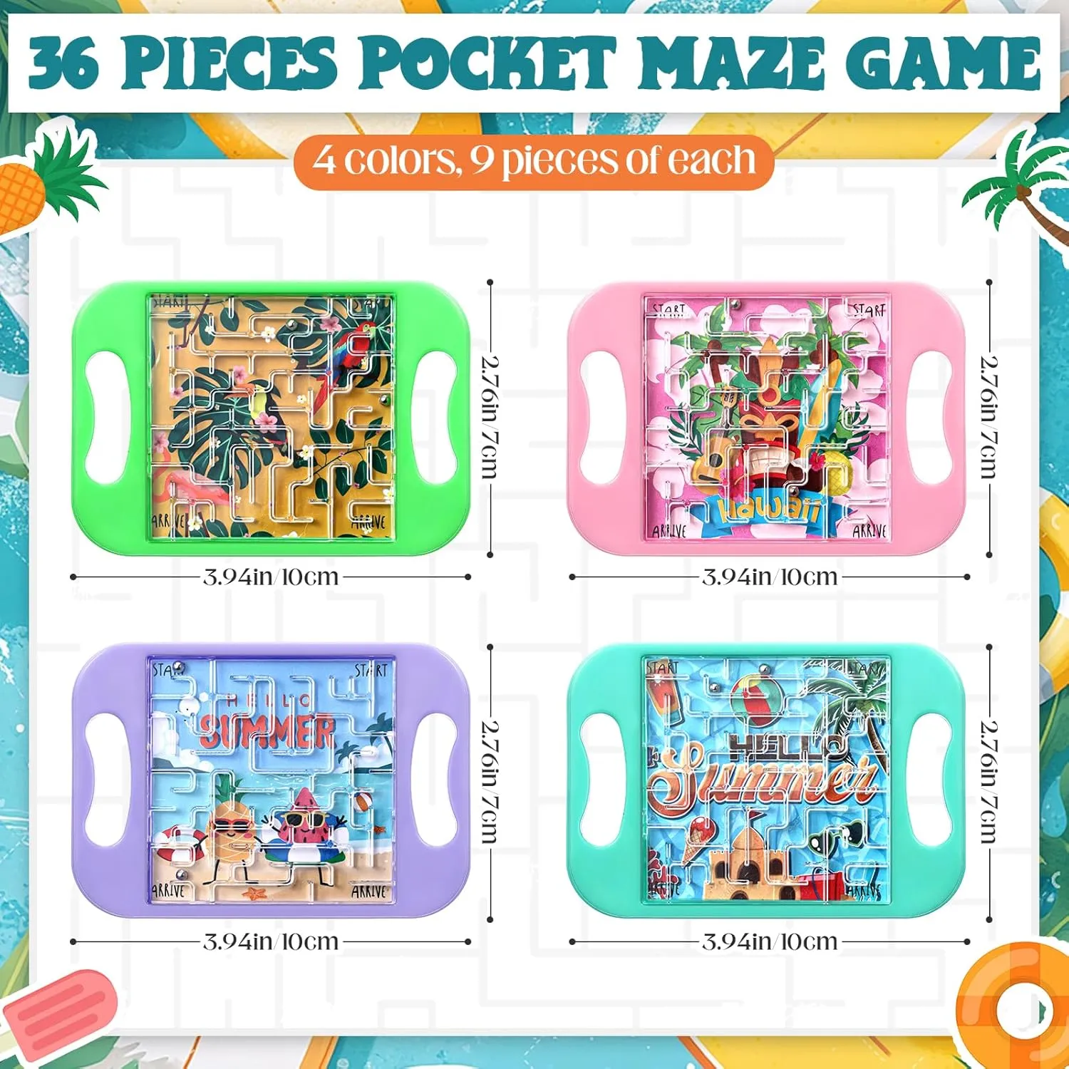 36 Pcs Mini Maze Puzzle Bulk for Kids Summer Hawaii Party Favors Small Maze Cubes Game Educational Handheld Puzzle Travel Games Graduation Classroom Gifts for Students Adults(Summer)