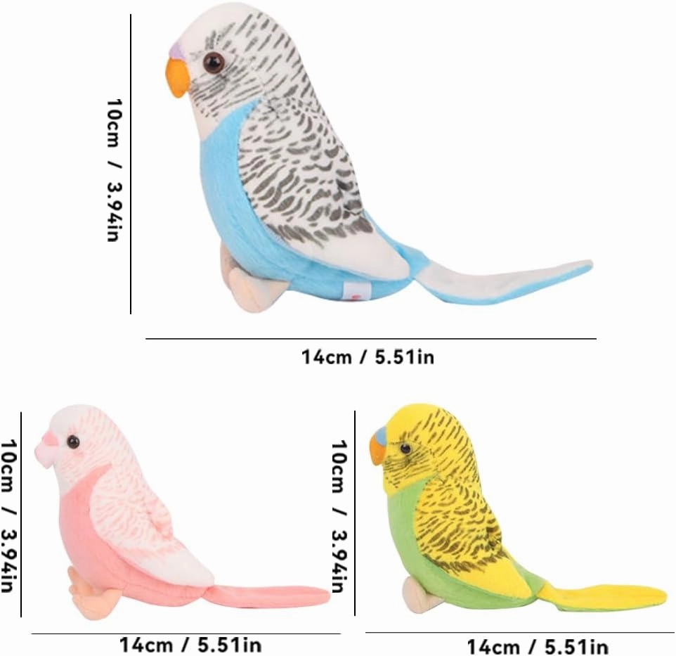 3 Pcs Budgerigar Plush Toy, 5.5 inches, Parakeet Plush Toy, Budgie Soft Toy, Bird Stuffed Animal for Kids, Blue and Green and Pink