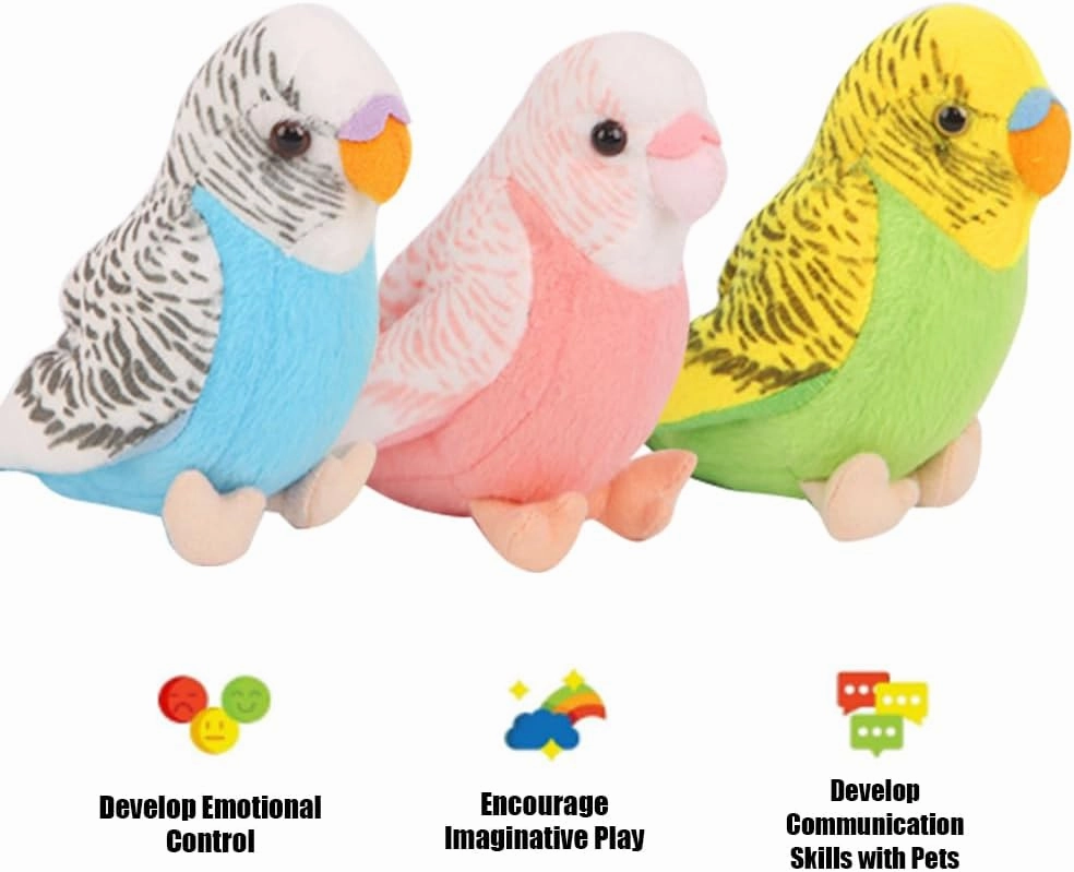 3 Pcs Budgerigar Plush Toy, 5.5 inches, Parakeet Plush Toy, Budgie Soft Toy, Bird Stuffed Animal for Kids, Blue and Green and Pink