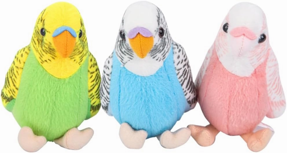 3 Pcs Budgerigar Plush Toy, 5.5 inches, Parakeet Plush Toy, Budgie Soft Toy, Bird Stuffed Animal for Kids, Blue and Green and Pink