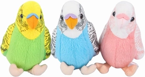 3 Pcs Budgerigar Plush Toy, 5.5 inches, Parakeet Plush Toy, Budgie Soft Toy, Bird Stuffed Animal for Kids, Blue and Green and Pink