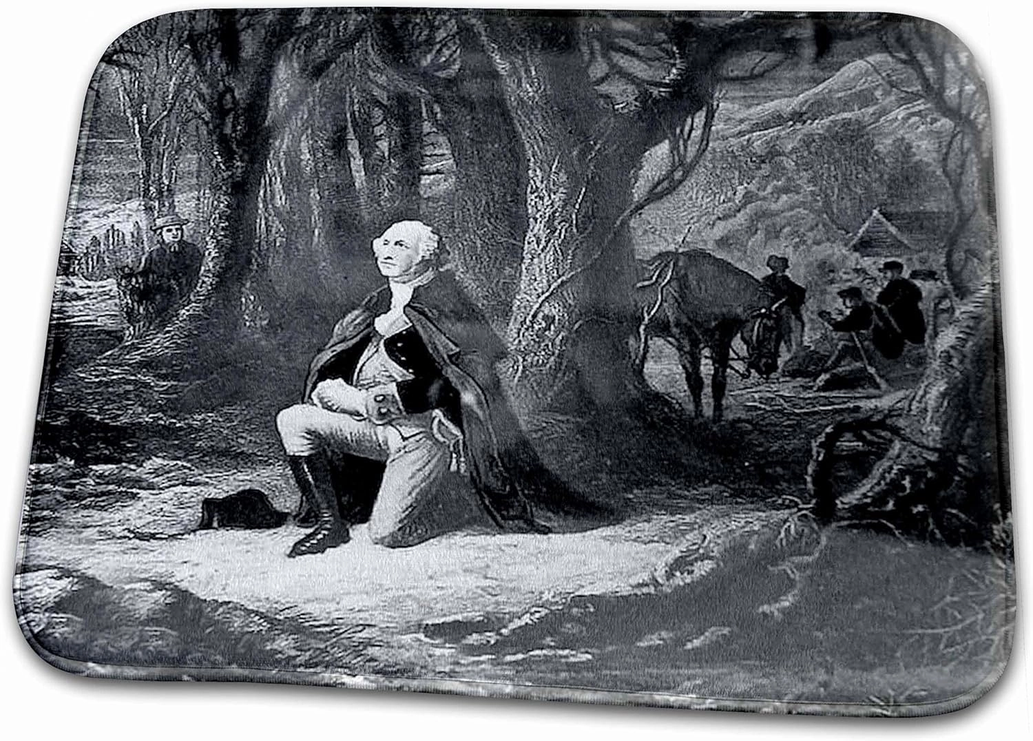 3dRose Bathroom Bath Rug Mat - George Washington Prays at Valley Forge Black and White Magic Lantern Slides