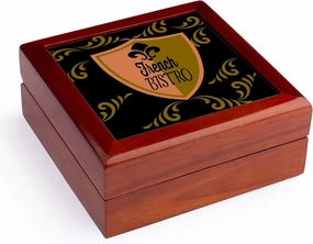 3dRose French Bistro. Fleur De Lis. Black background., Jewelry Box jb-220680-1