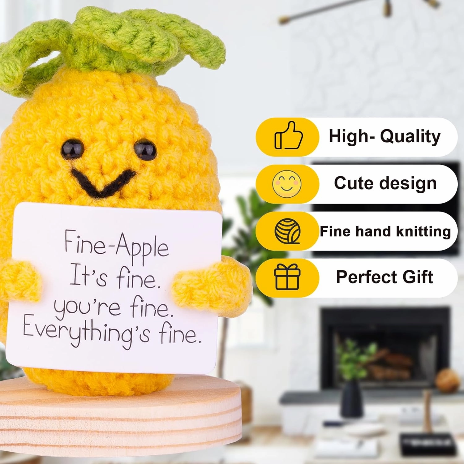 3PCS Handmade Emotional Support Cucumber Gifts, Cute Knitted Cucumber Dolls Car Decorations with Wooden Base, Front Card Decoration for Birthday Gift Home Decoration(A6)