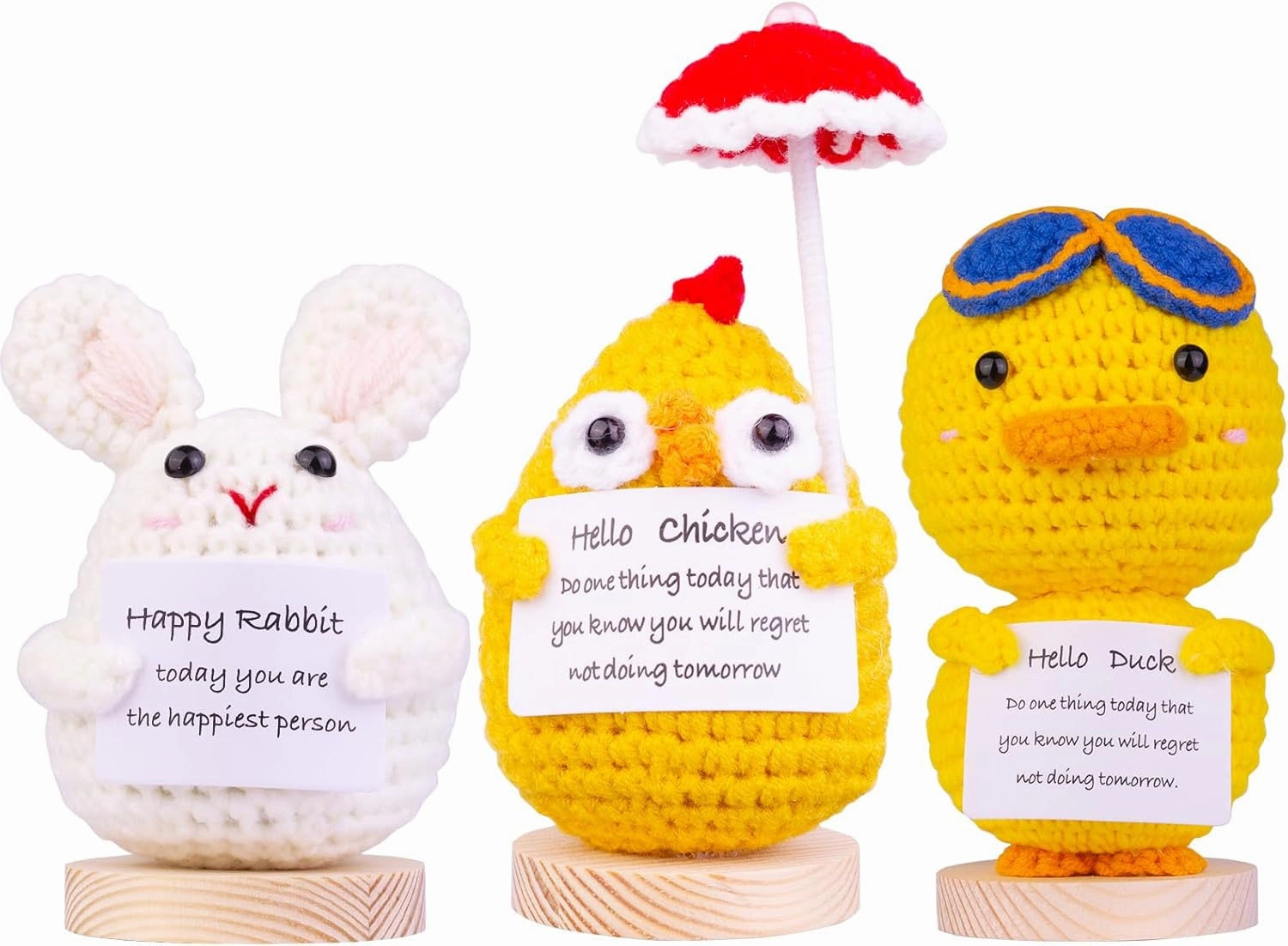 3PCS Handmade Emotional Support Cucumber Gifts, Cute Knitted Cucumber Dolls Car Decorations with Wooden Base, Front Card Decoration for Birthday Gift Home Decoration(A6)