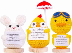 3PCS Handmade Emotional Support Cucumber Gifts, Cute Knitted Cucumber Dolls Car Decorations with Wooden Base, Front Card Decoration for Birthday Gift Home Decoration(A6)