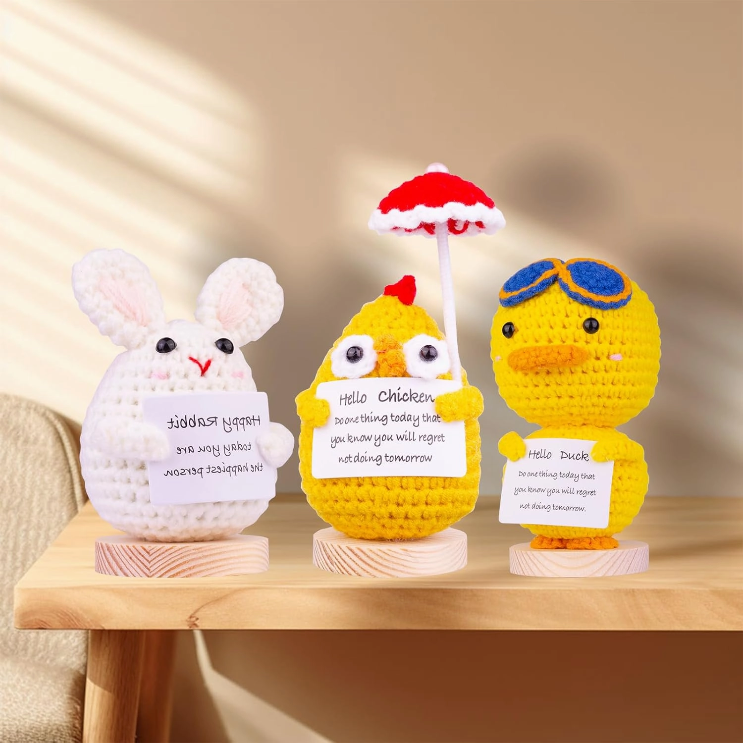 3PCS Handmade Emotional Support Cucumber Gifts, Cute Knitted Cucumber Dolls Car Decorations with Wooden Base, Front Card Decoration for Birthday Gift Home Decoration(A6)