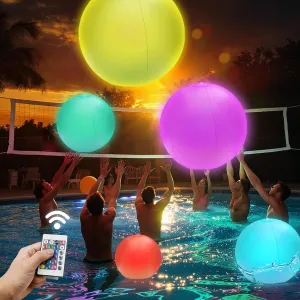 4 Pack LED Light Up Beach Ball, Glow-in-the-Dark Inflatable Pool Toys, Floating Pool Lights Waterproof IP68 with 16 Colors,4 Lighting Modes, Outdoor Indoor Games, Swimming Pool Party Decorations