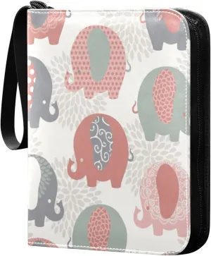 4 Pocket Card Binder with 50 Removable Sleeves Cute Colorful Elephants Trading Card Binder Collector Card Album for 400 Game Sports Cards