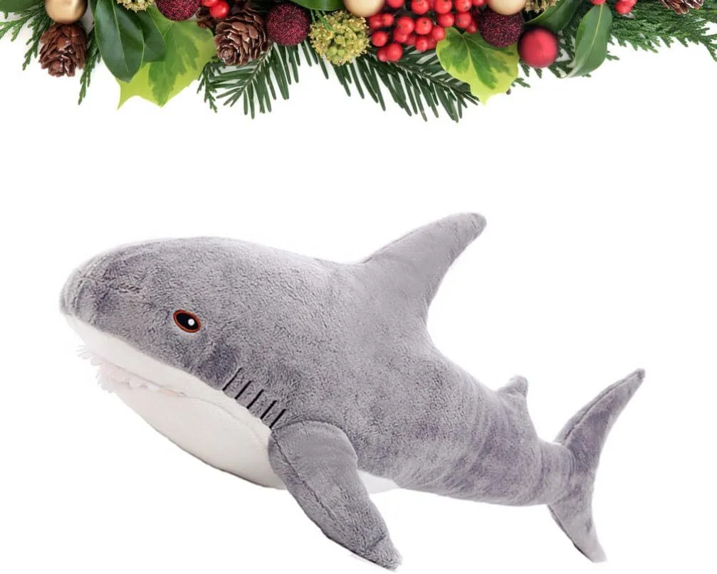 40cm Large Shark Stuffed Animal, Shark Plush Soft Toy, Soft Shark Cushion Pillow, Shark Stuffed Toy Throw Pillow, Light Grey