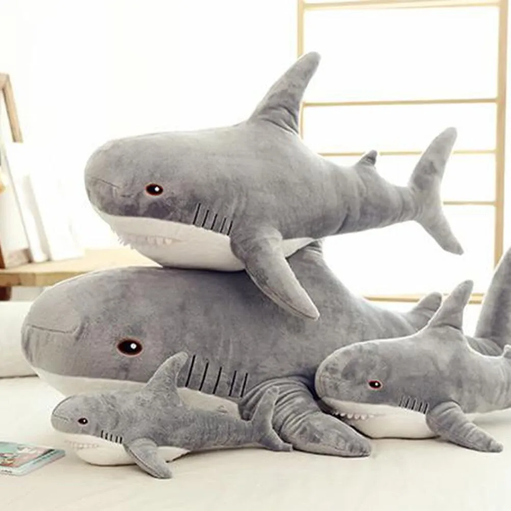 40cm Large Shark Stuffed Animal, Shark Plush Soft Toy, Soft Shark Cushion Pillow, Shark Stuffed Toy Throw Pillow, Light Grey
