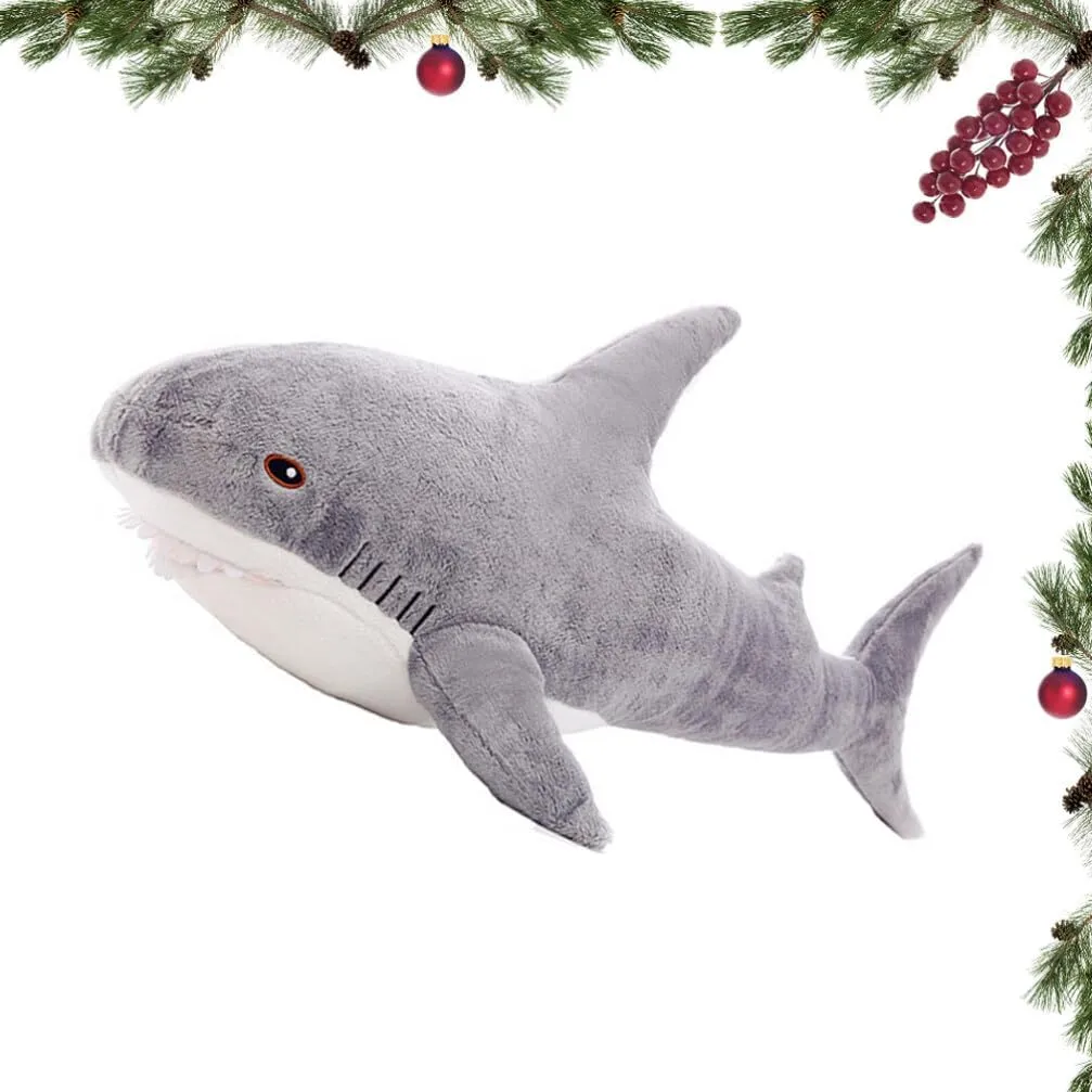 40cm Large Shark Stuffed Animal, Shark Plush Soft Toy, Soft Shark Cushion Pillow, Shark Stuffed Toy Throw Pillow, Light Grey