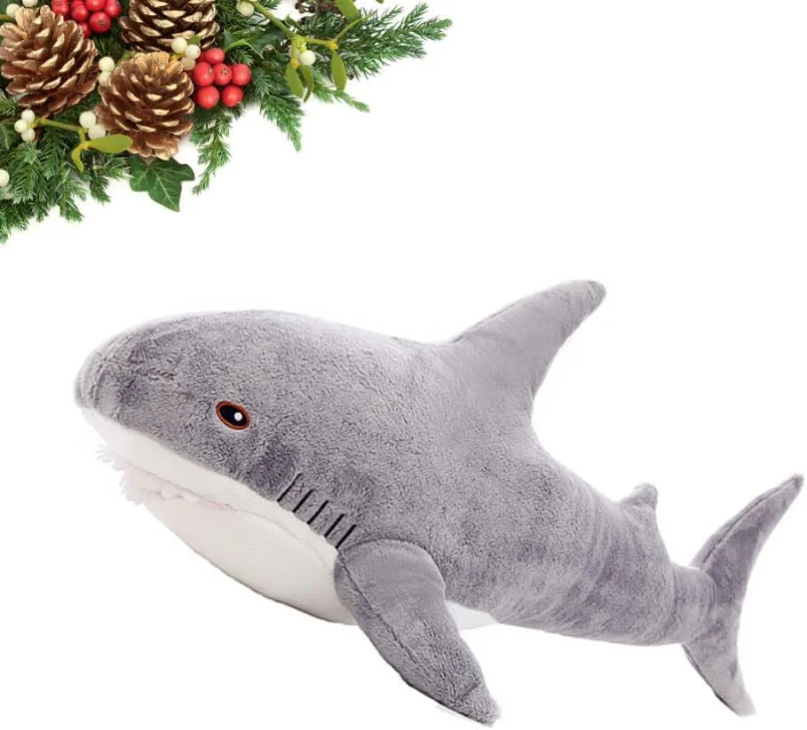 40cm Large Shark Stuffed Animal, Shark Plush Soft Toy, Soft Shark Cushion Pillow, Shark Stuffed Toy Throw Pillow, Light Grey
