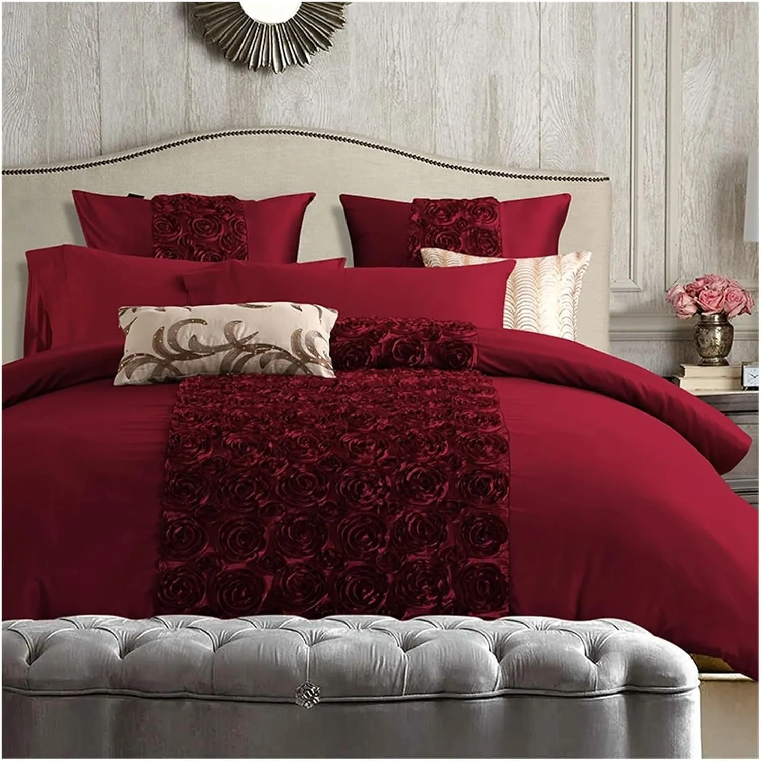 4/6Pcs Luxury Red Wedding Royal Bedding Set Queen King Size Bed Set Bed Sheet Satin Cotton Quilt/Duvet, Luxury Bed in A Bag,A-Queen Size 4pcs