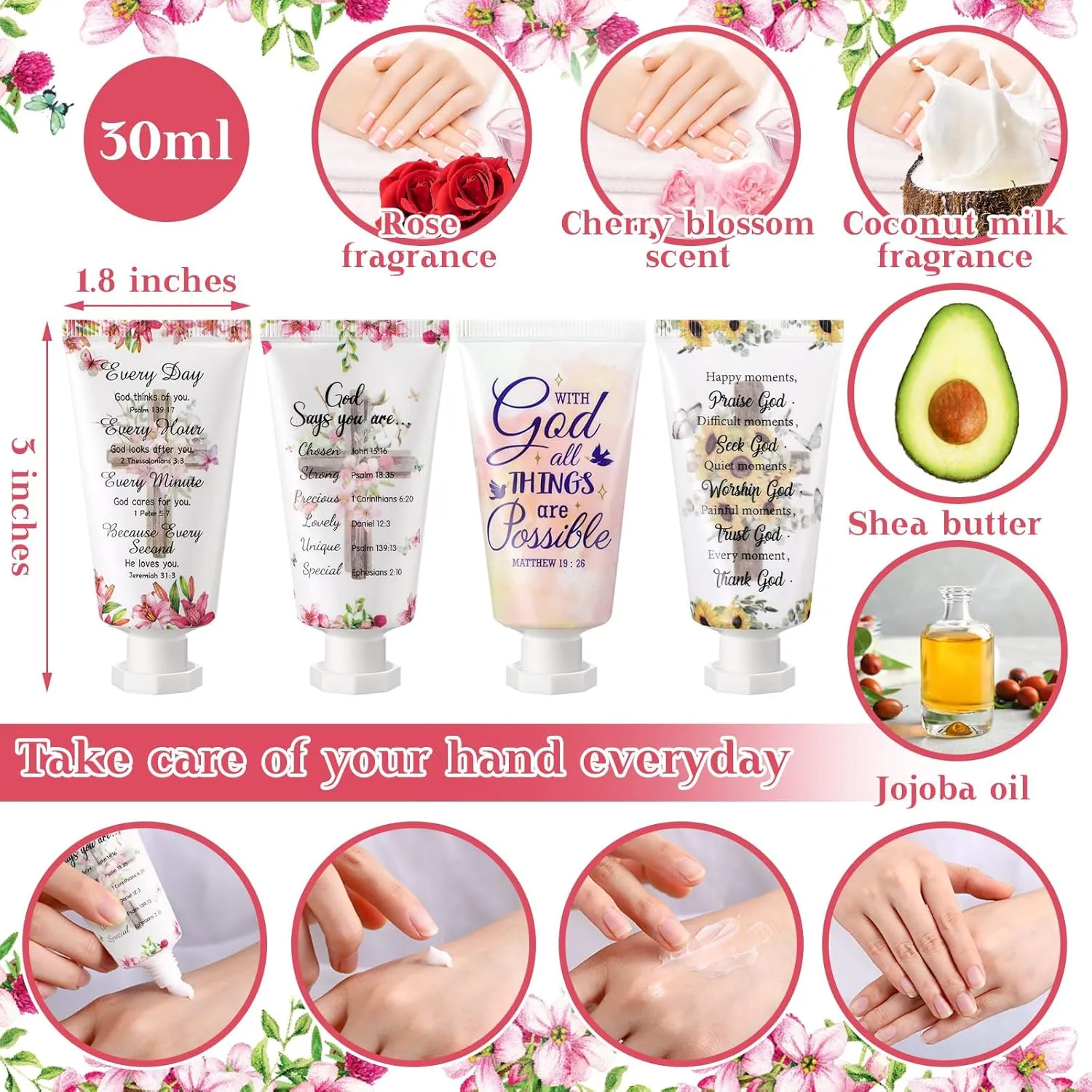 48 Pcs Christian Hand Cream Bulk Gifts for Women Bible Verse Lotion Scripture Travel Hand Lotion for Dry Cracked Bulk Christian Religious Gifts for Mom Grandma Women (Cross Style)
