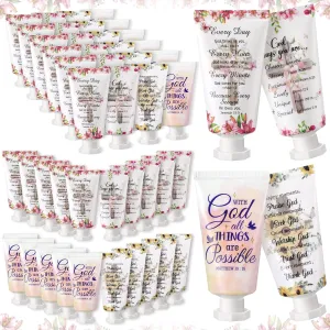 48 Pcs Christian Hand Cream Bulk Gifts for Women Bible Verse Lotion Scripture Travel Hand Lotion for Dry Cracked Bulk Christian Religious Gifts for Mom Grandma Women (Cross Style)