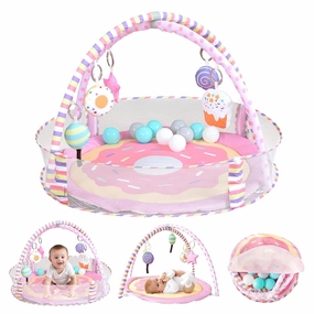 4-in-1 Baby Play Mat & Baby Play Gym,Baby Girl Play Mat Activity Gym, Pink Donut Tummy Time Mat for Babies and Toddlers, Infant Activity Center for Newborn to Develop Motor Cognition