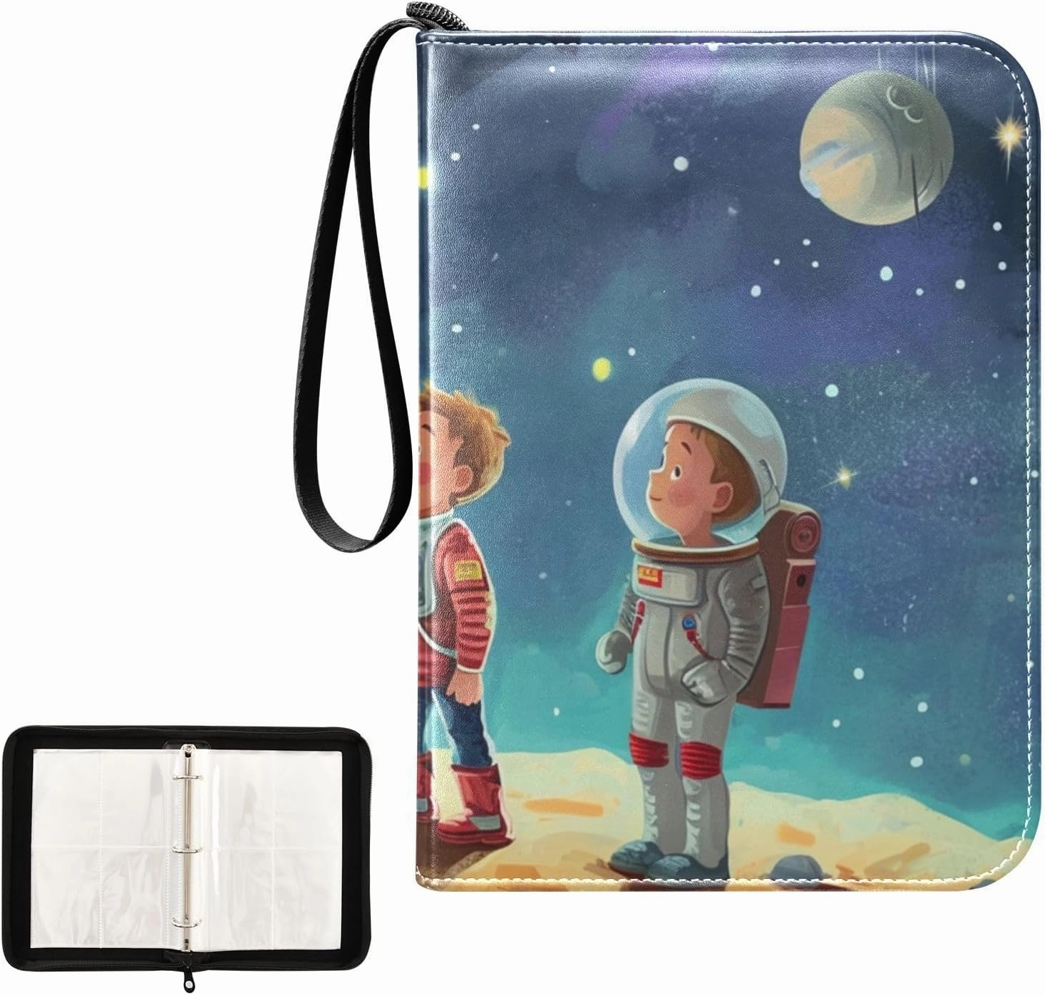 4 Pockets Trading Card Album Holder Book Folder Sports Card Binder Character Cosmonaut Cute 1 400 Double Side Pockets for 3 Ring Binder Zipper