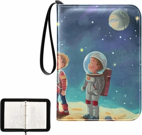 4 Pockets Trading Card Album Holder Book Folder Sports Card Binder Character Cosmonaut Cute 1 400 Double Side Pockets for 3 Ring Binder Zipper