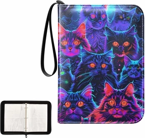 4 Pockets Trading Card Album Holder Book Folder Sports Card Binder Cute Cats Neon 400 Double Side Pockets for 3 Ring Binder Zipper