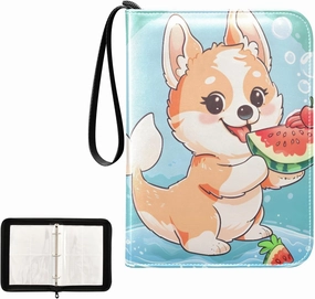 4 Pockets Trading Card Album Holder Book Folder Sports Card Binder Cute Corgi Mermaid 400 Double Side Pockets for 3 Ring Binder Zipper