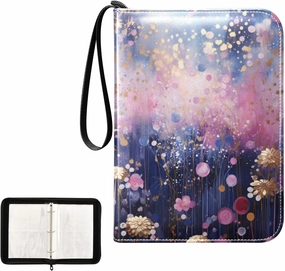 4 Pockets Trading Card Album Holder Book Folder Sports Card Binder Cute Flower Painting 400 Double Side Pockets for 3 Ring Binder Zipper
